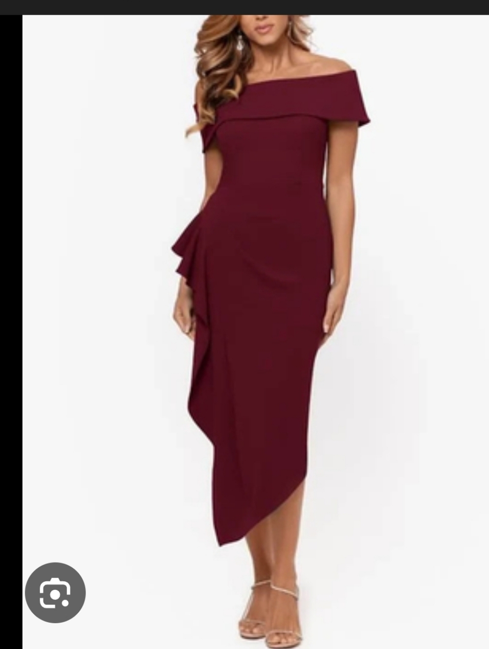 Betsy & Adam Burgundy Off Shoulder Cocktail Dress Ruffle Hem Size 8 NWT